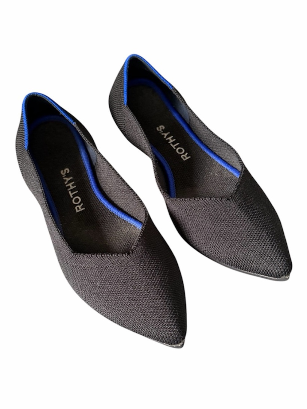 Rothy's The Point Ballet pointed toe Flats in Black with Blue Trim 6.5